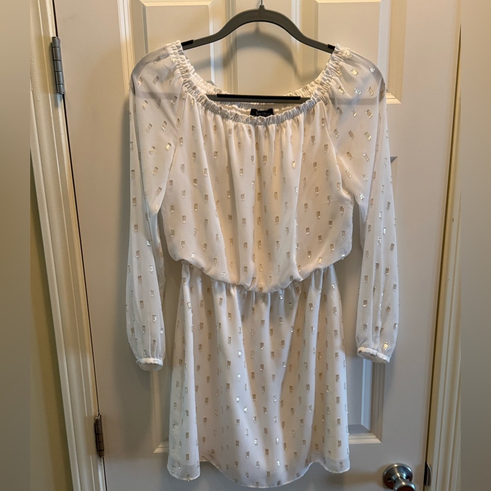 White House Black Market White and Gold Mini Dress